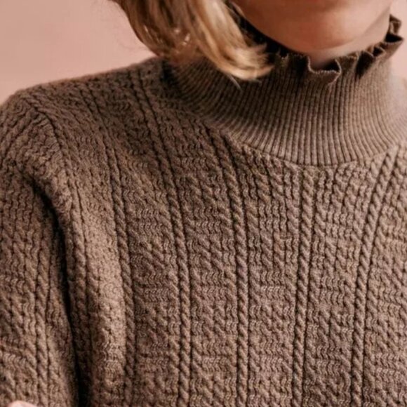 Sézane Rosalia 100% Merino Wool Knit Turtleneck Sweater in Brown Mocha Size XS - Picture 3 of 10